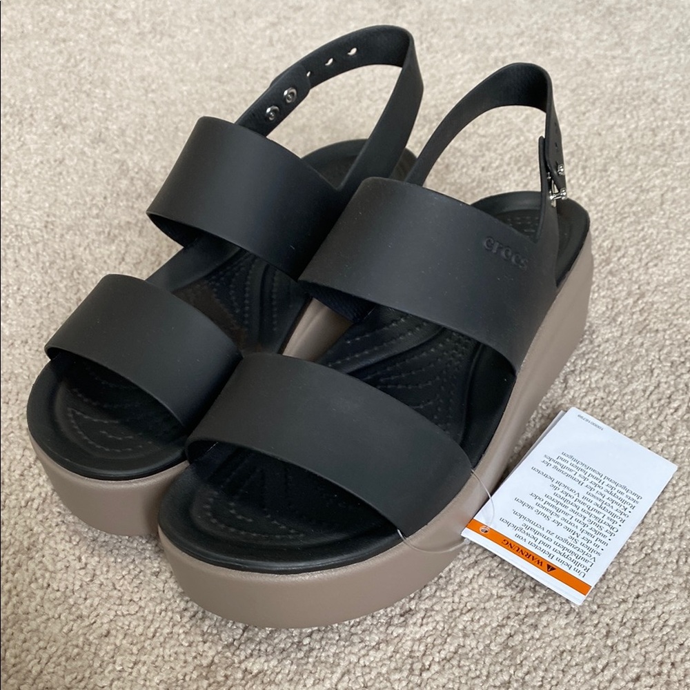 CROCS Black and Tan Sandals with Adjustable Slingback
